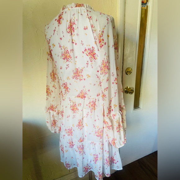 Vince Camuto boho floral V-neck tiered ruffle mini dress size L - Picture 2 of 5